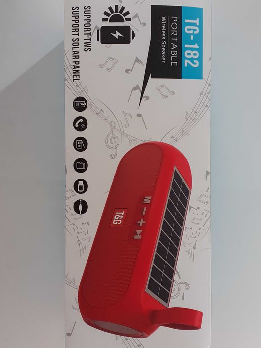 Coluna Bluetooth T&G com leitor cartões, FM e painel solar