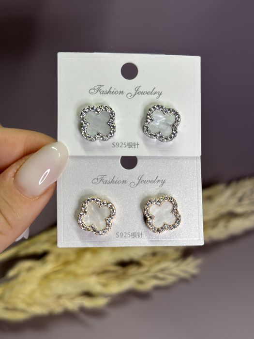 Сережки , серьги, медзолото, клевер,конюшина, трендові прикраси,сталь