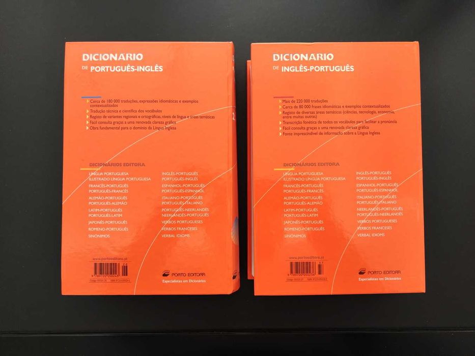Conjunto de 5 Dicionários Porto Editora - Português, Inglês e Espanhol