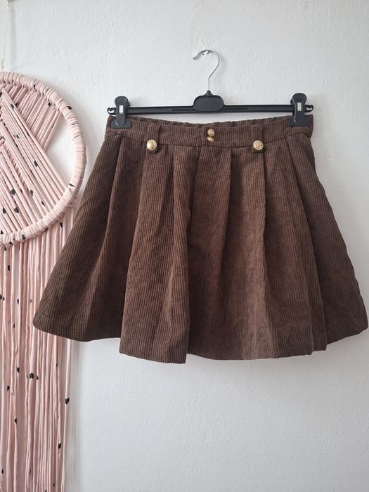 Brązowa czekoladowa spódnica sztruksowa rozkloszowana L 40 12 złote gu