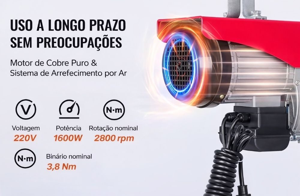 Guincho Elétrico VEVOR 250kg 220V (500kg com roldana) – Novo