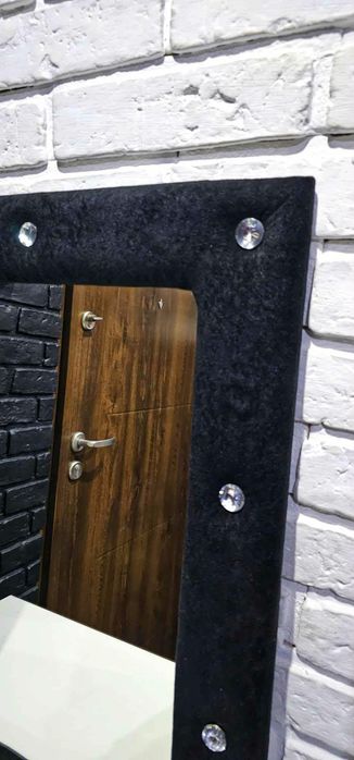 Lustro, Styl Glamour, Pikowane, Czarne, Kryształki