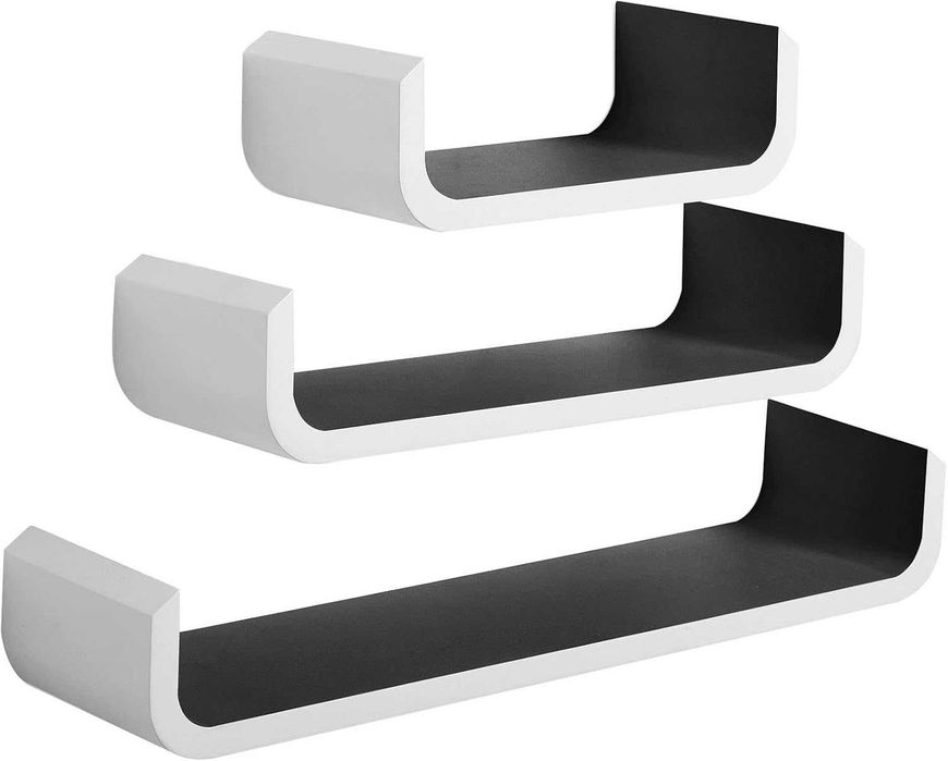 Półki ścienne zestaw 3 sztuk 30 cm, 45 cm, 60 cm biało-czarne