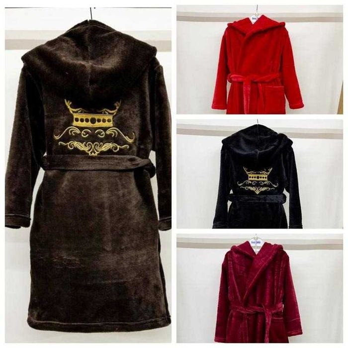 Теплий махровий халат з вишивкою 110-170 см халат вельсофт з капюшоном
