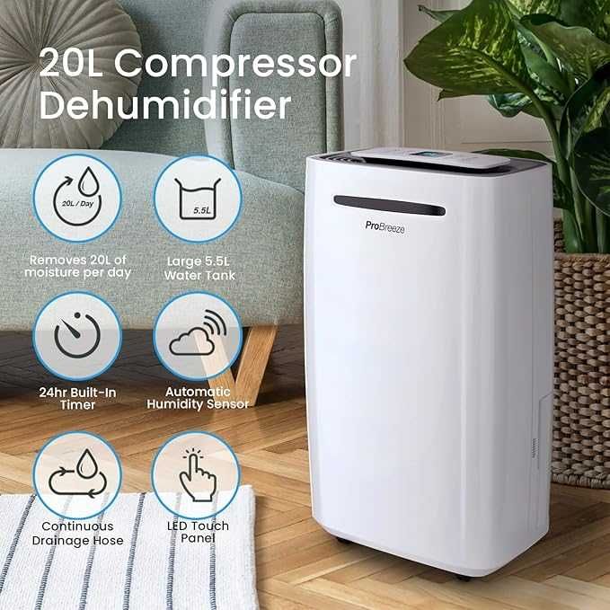 Osuszacz powietrza Pro Breeze 20 l/dobę z cyfrowym wyświetlaczem