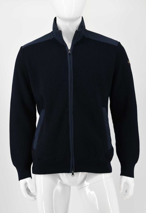 PAUL&SHARK sweter męski rozpinany ciemnogranatowy wełniany półgolf XL