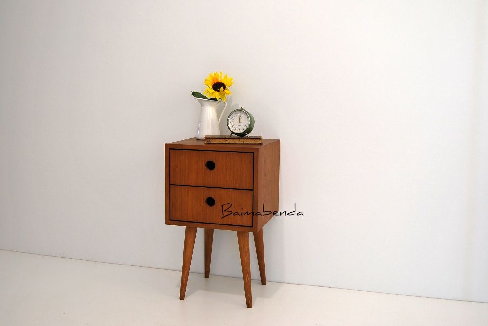 Par de Mesas de Cabeceira retro vintage estilo nordico c/ 2 gavetas