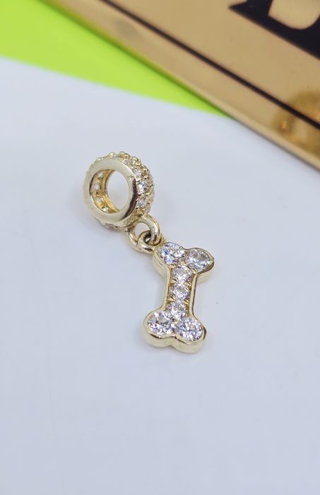 Złoty charms wiszący psia kość próba 585 14k
