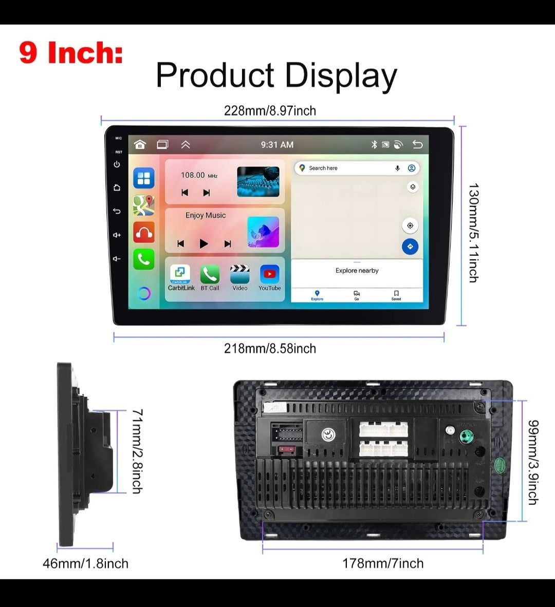 Магнитола 2din Android 4/64 Гб 9 дюймов DSP Carplay Android Auto GPS: 4 ...