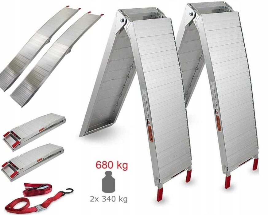 Rampa do PLATFORM i URZĄDZEŃ na KOŁACH GUMOWYCH najazd aluminiowy do 680 kg (2 x 340 kg)