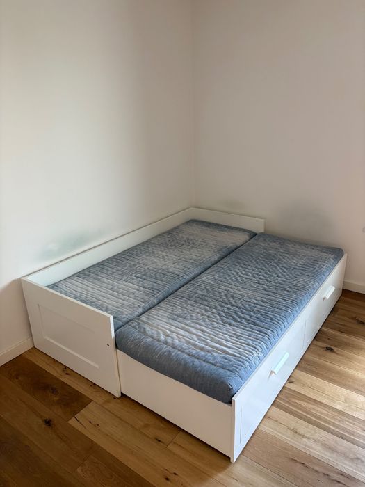 Cama individual/dupla BRIMNES, branca, 80×200 cm, com 2 gavetas e colchões