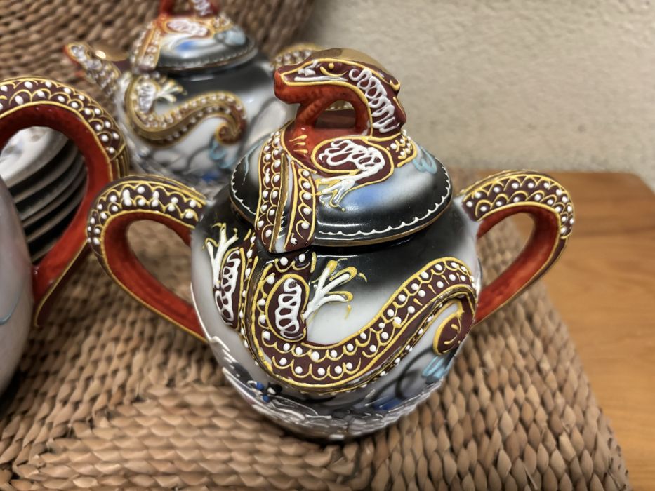 Serviço de Chá Japonês Dragonware Moriage - Casca de Ovo c/ Litofania