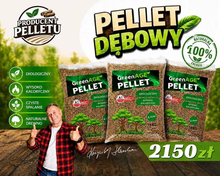 Ekologiczny PELLET Dębowy - Certyfikat IBiC- Klasa A1 - od producenta- Worki 15 KG - 1005KG