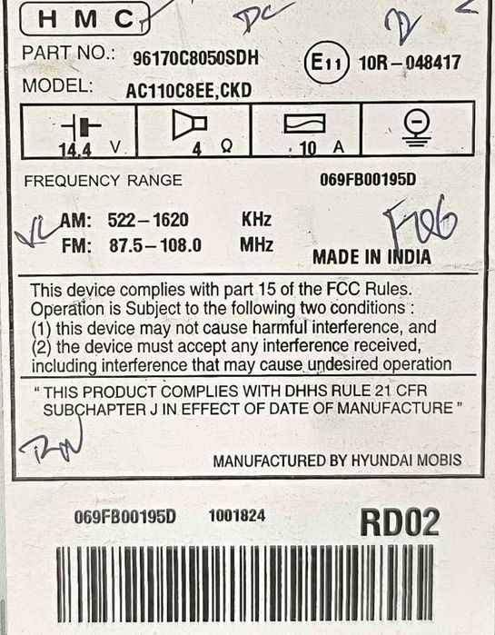 Rádio / Auto Rádio 96170C8050SDH - HYUNDAI i20 II