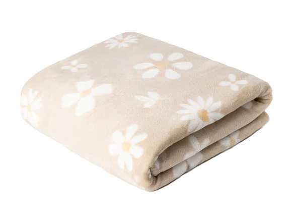 Koc beżowy wzór stokrotki 150x200 kolekcja wiosenna Pepco