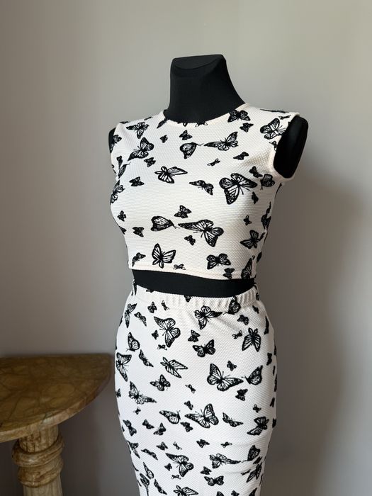 Boohoo set komplet top + spódnica midi wesele ślub wakacje urlop lato
