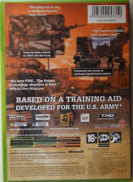 VIDEO JOGO COMPLETO "Full Spectrum Warrior" / Xbox PAL