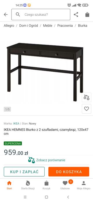 Biurko czarne, z szufladami IKEA