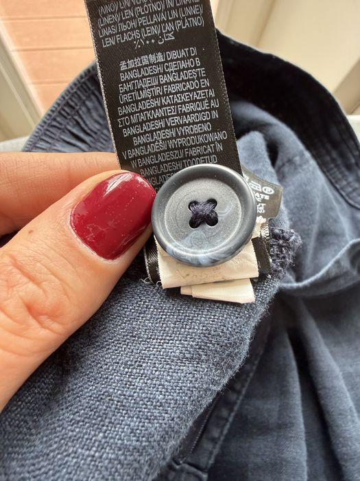 Lniane spodnie L 40 Marks & Spencer granatowe z tyłu gumka w pasie kieszenie