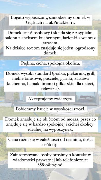 Samodzielny jeden Domek na działce nad morzem Gąski Mielno Sarbinowo