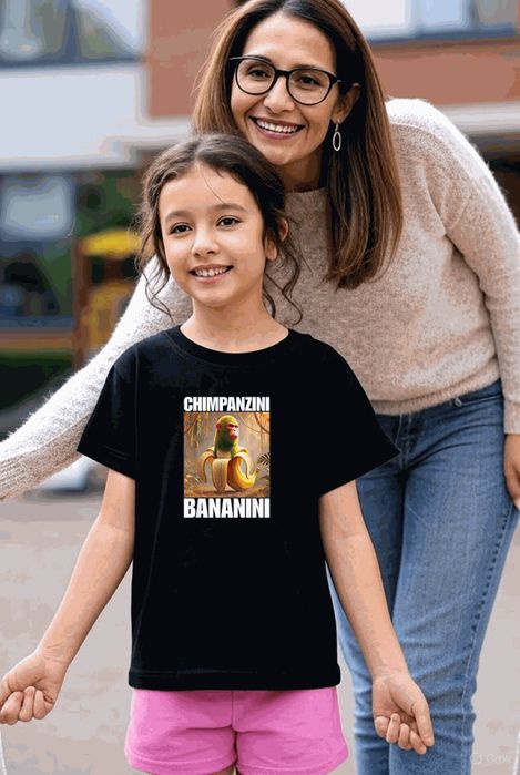 Koszulka dziecięca czarna chimpanzini bananini - Brainrot prezent 140