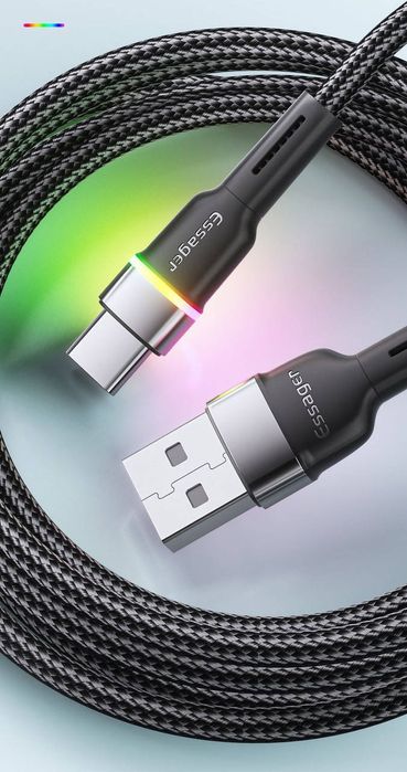 Кабель  зі швидкою зарядкою, тканинний ESSAGER USB — USB Type C 2 м, з