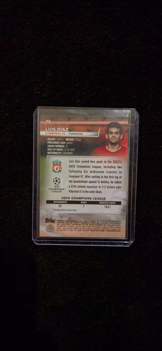 2022-23 Stadium Club Chrome UEFA Club Luis Díaz Blue Prism Refractor