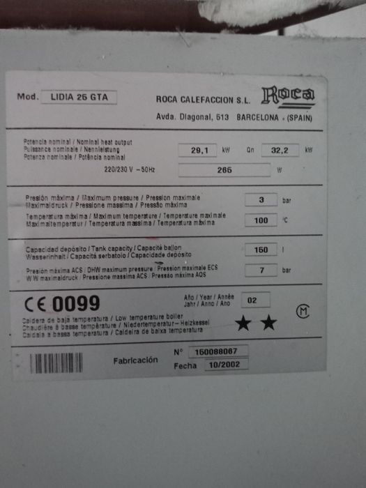 Peças Caldeira Roca LIDIA 25 GTA