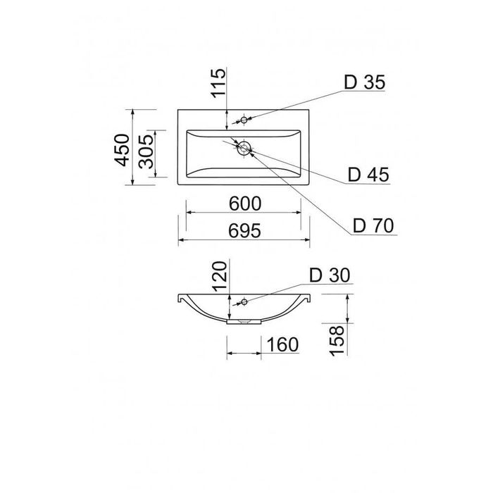 Тумба підвісна A2 DESIGN RENE 70 умивальником Cers Моноліт 70 см