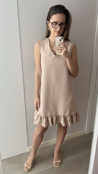 Allure pudrowa sukienka z falbanką Komunia wesele karnawał chrzciny