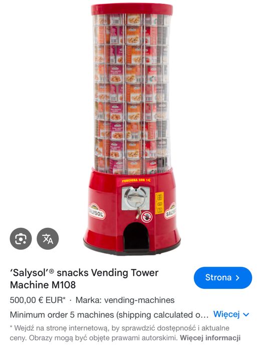 Automaty vendingowe na przekąski puszki Salysol vending tower snack