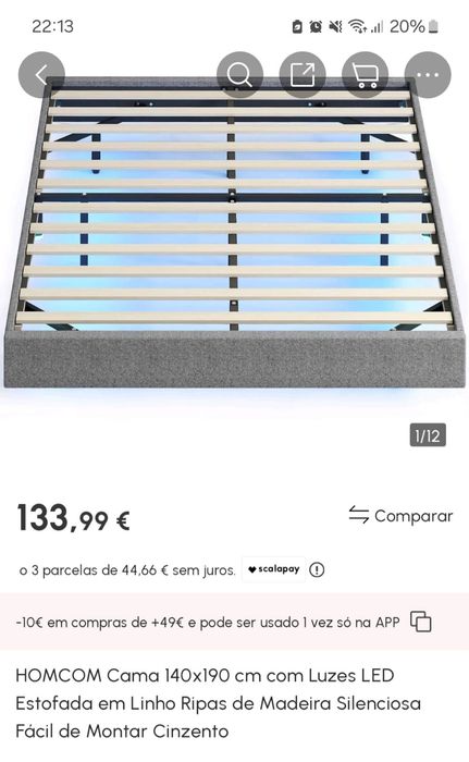 Cama nova homcom 140x190 com luzes led