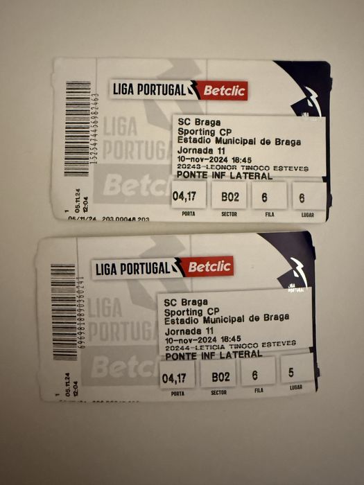 Bilhetes de Futebol de jogo