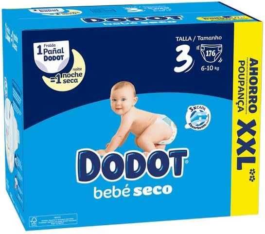Dodot - Fraldas Bebé Seco T3 6-10 Kg com 176 Unidades