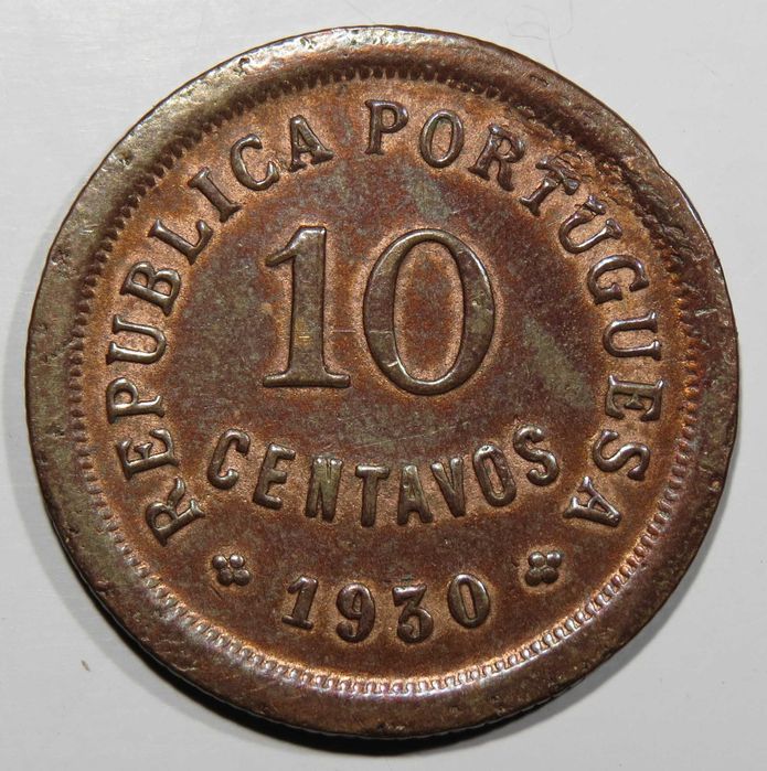Moeda Republica Portuguesa - 10 Centavos 1930 Bom MBC "Escassa"