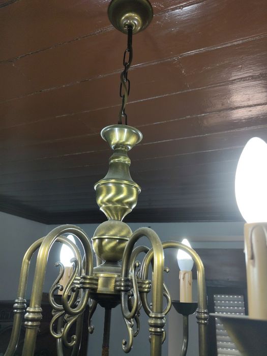Candeeiro de Teto Clássico / Lustre de Latão Escovado (6 Braços)