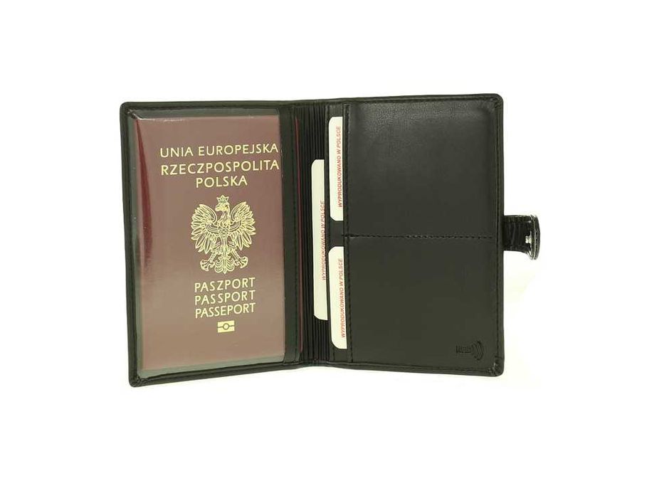 Okładka na paszport Polska skórzana czarna RFID PL