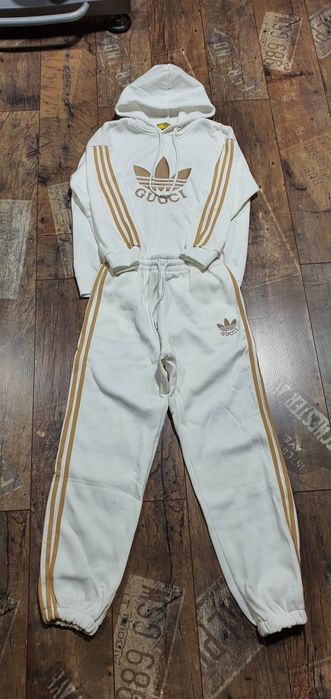 Biały dres damski bawełna premium trzy pasy unikat  L