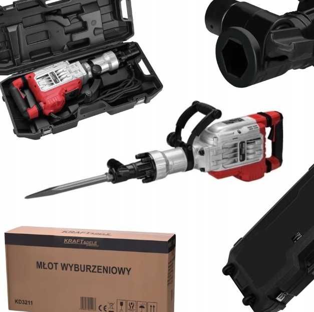 Młot Wyburzeniowy Udarowy 3200W 75J Walizka Zestaw Dłuta Jakość