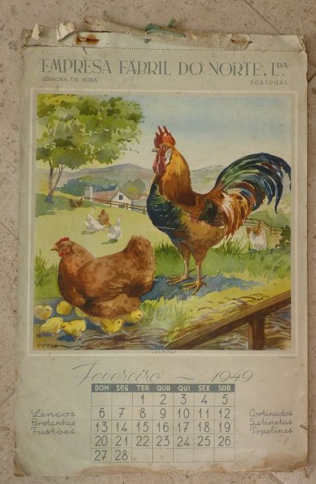 calendário antigo com lindas estampas/ aguarelas