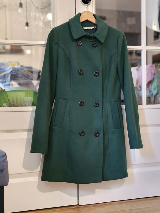 Płaszcz trencz, butelkowa zieleń, r.S, 36