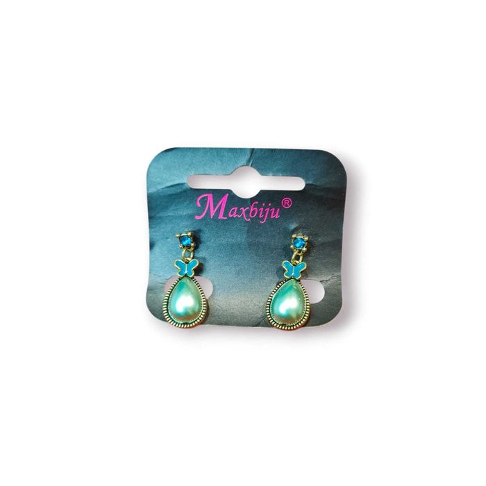 Brincos Maxbiju – Gota Azul com Borboleta | Bijuteria Elegante | Novos