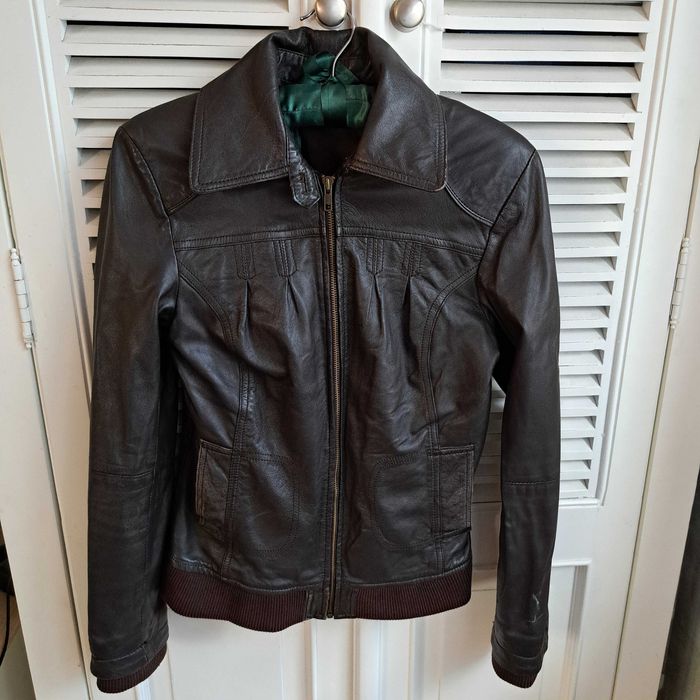 34 PROMOD skórzana kurtka na zamek taliowana brąz