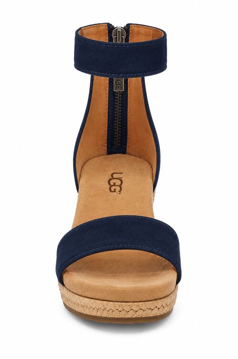 Жіночі босоніжки UGG Zoe II оригінал замшеві темно-сині на танкетці 38