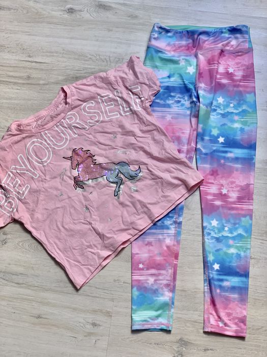 Koszulka i legginsy H&M 134 jasnoróżowe