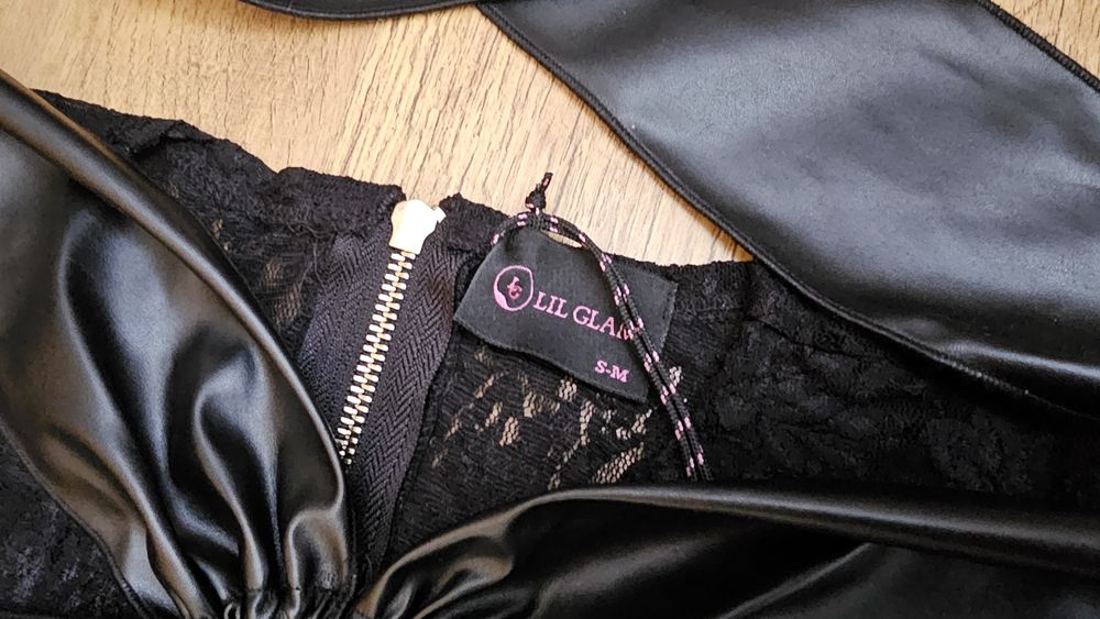 Długi kombinezon, eko skóra, koronką, nowy z metką, seksowny, S/M