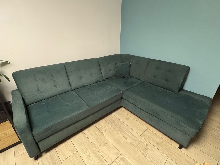 Narożnik z funkcją spania (butelkowa zieleń)