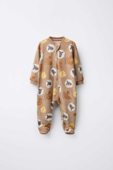 Piżamka welurowy 62 cm 1–3 miesiące brązowy zwierzątka