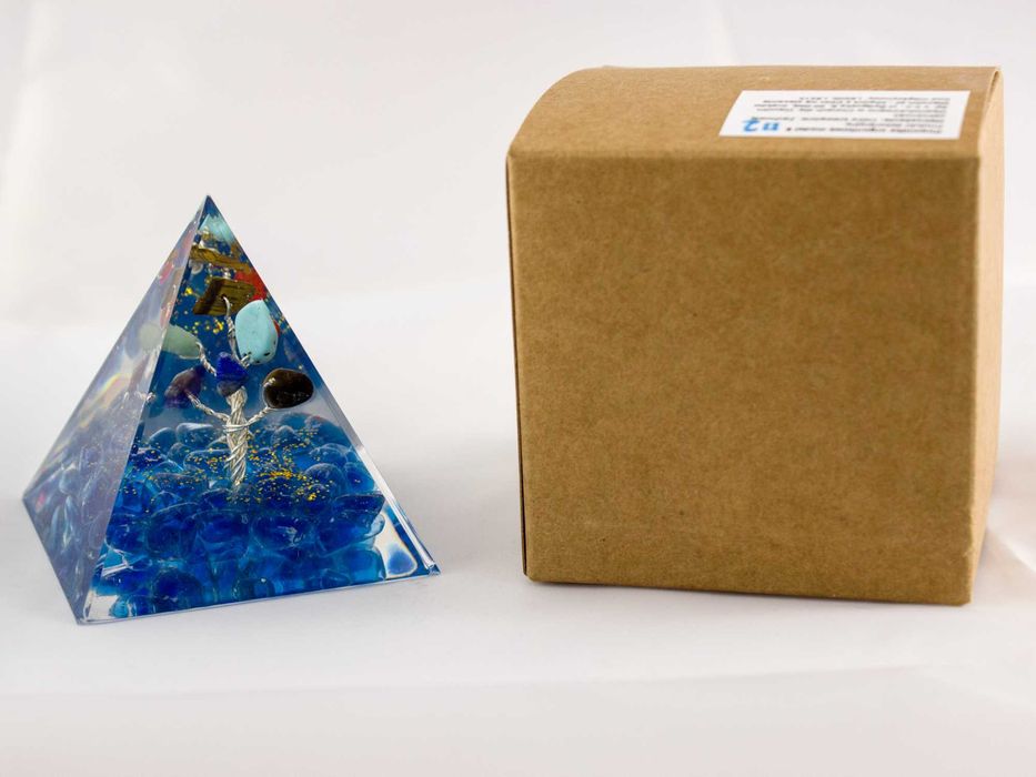 Piramida Orgonitowa Koral Tygrysie Oko Ametyst Lazuryt Turkus 6cm