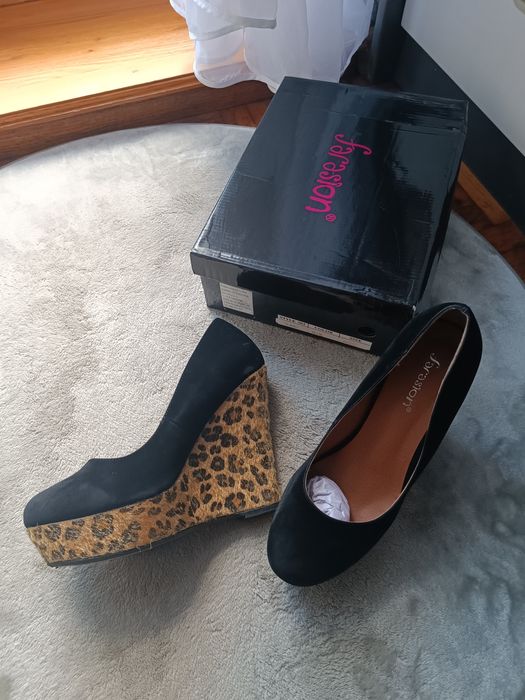 Buty damskie na koturnie rozmiar 40 czarne koturna panterka